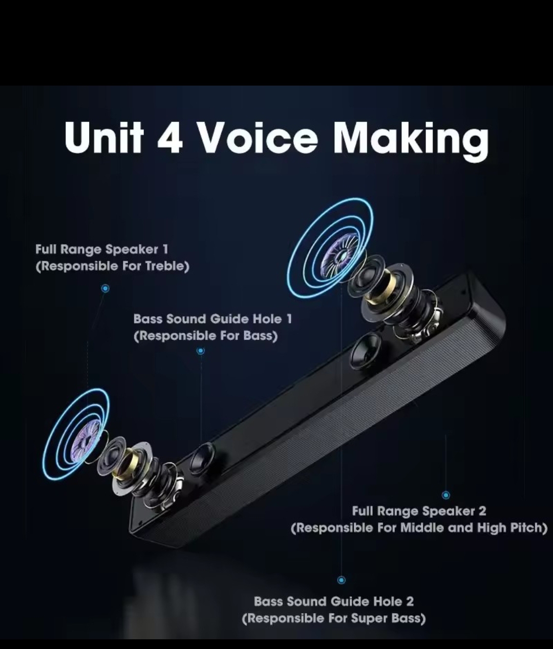 Bluetooth 4D Surround Speaker – Home Theater Soundbar with Subwoofer | Strong Bass | Stereo Sound System for TV & Computer - Image 3