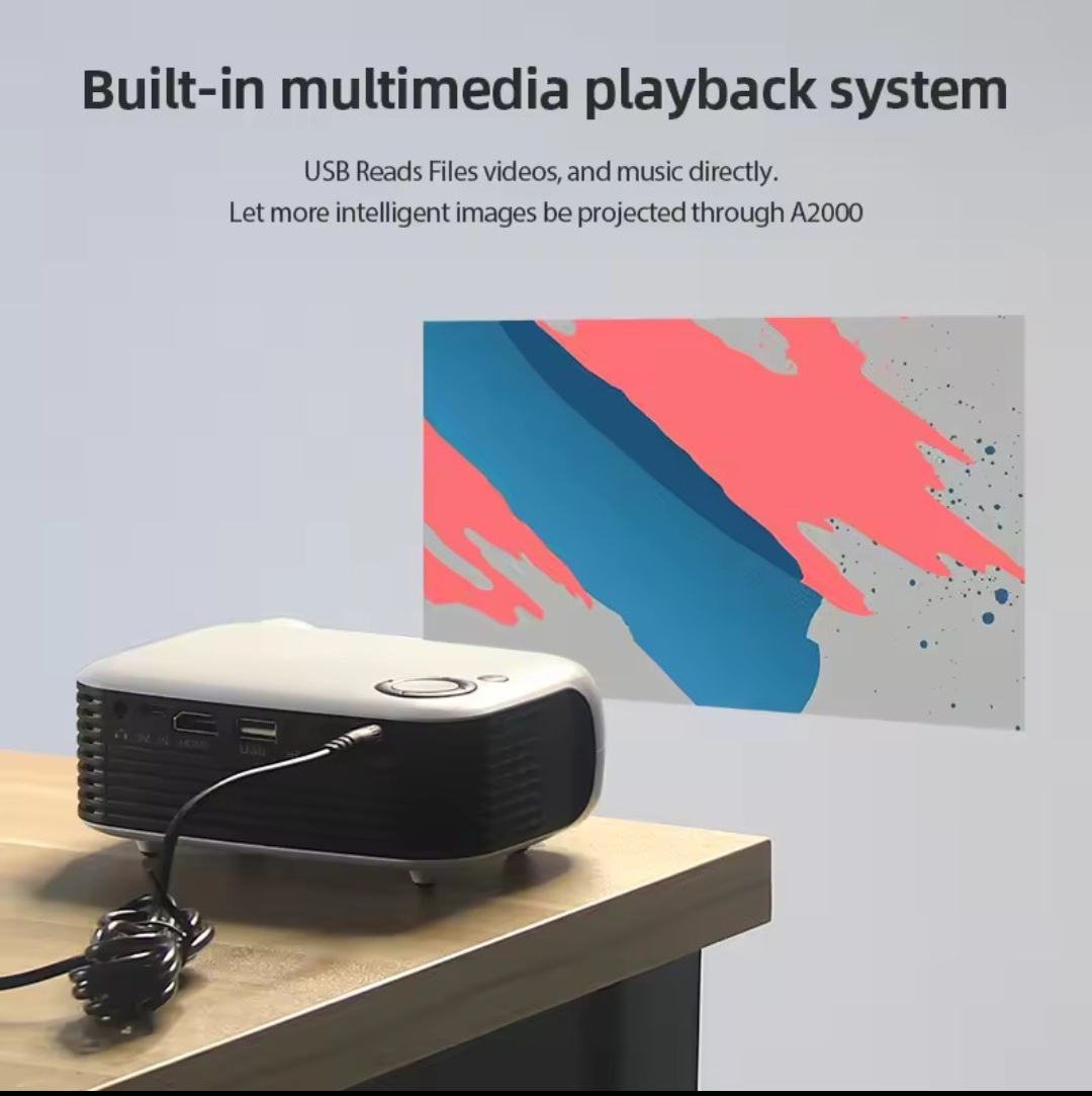 Product Name / Title: AUN A2000 Mini Projector – Home Theater, Portable, 3D LED, Full HD 1080P, Smartphone & TV Compatible - Image 2