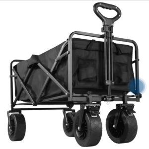 Collapsible Folding Utility Beach Wagon Cart – Heavy Duty, Large Capacity, Portable Camping Trolley with Table