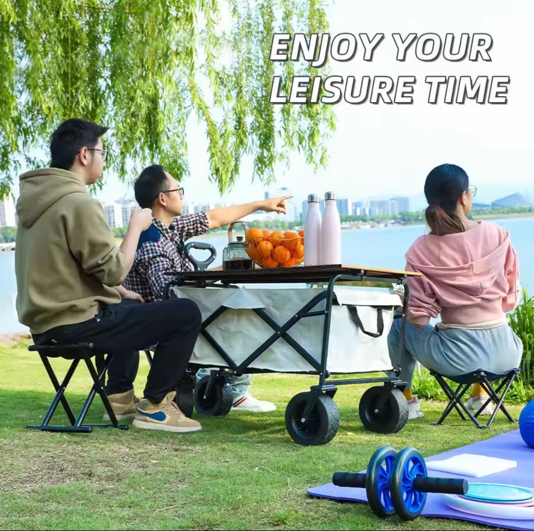 Collapsible Folding Utility Beach Wagon Cart – Heavy Duty, Large Capacity, Portable Camping Trolley with Table - Image 4