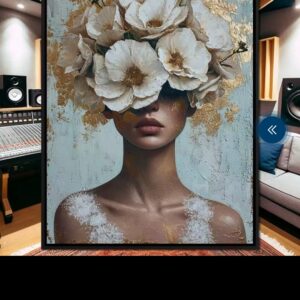 Modern Mystical Floral Woman Canvas Wall Art – Gold Foil Apartment Living Room Decor